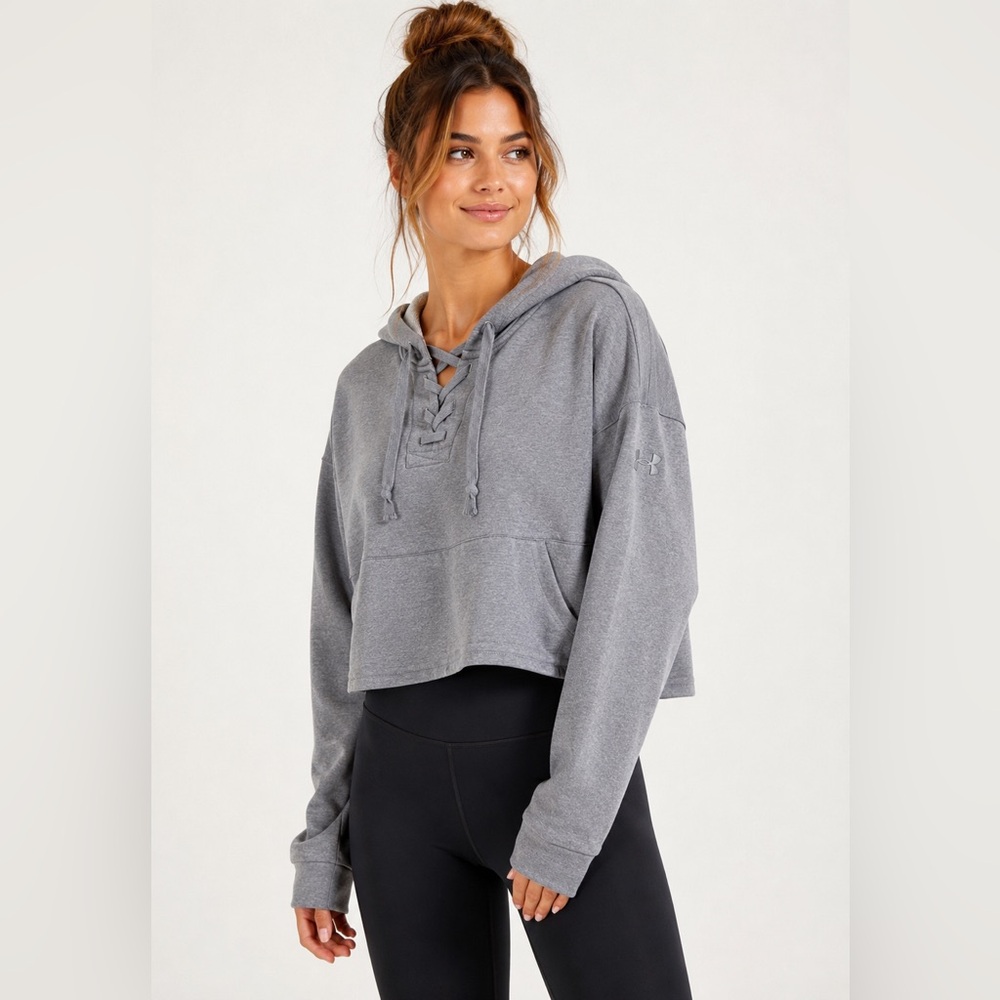 Under Armour Women’s Gray Lace Up Crop Hoodie Sweatshirt Medium Athleisure